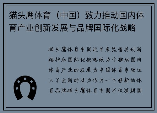 猫头鹰体育（中国）致力推动国内体育产业创新发展与品牌国际化战略